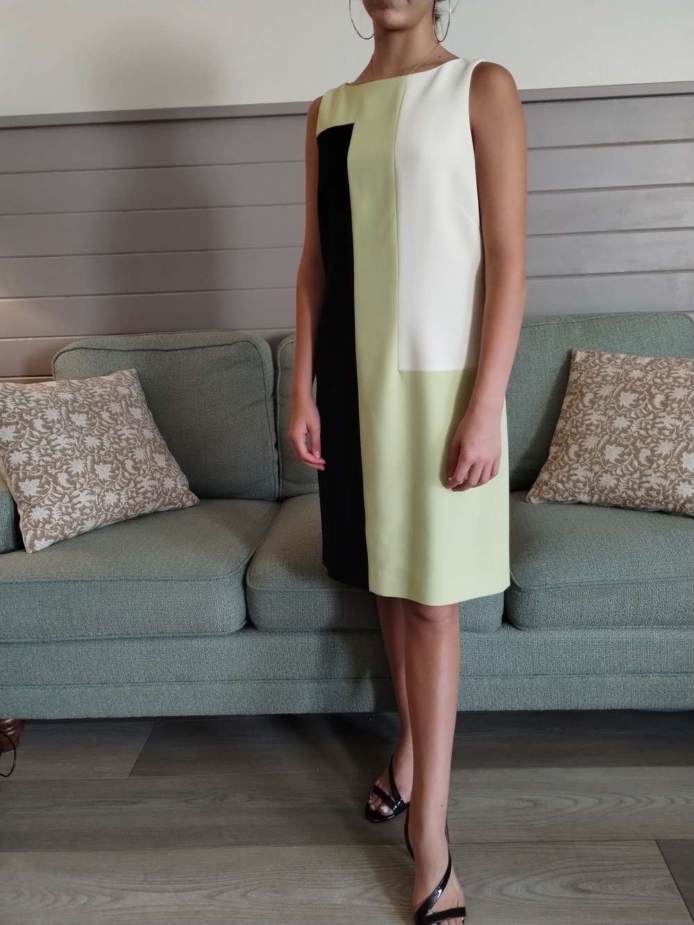 Jones New York Colorblock Shift Dress - Light Green, White & Black